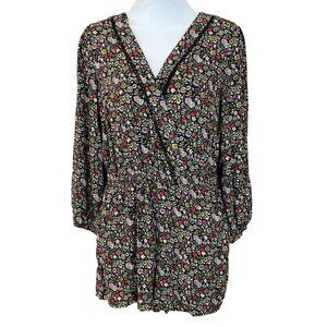 Ann Taylor LOFT Floral Long Sleeve V-Neck Garden Wrap Romper Ladies XS Pockets